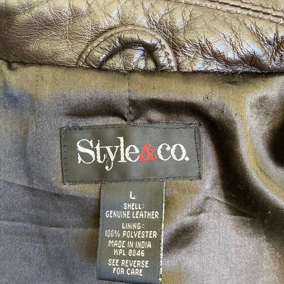 Style&Co Chocolate Brown Zip-up Leather Jacket Collared Hip Length Pockets Sz L - Picture 12 of 16